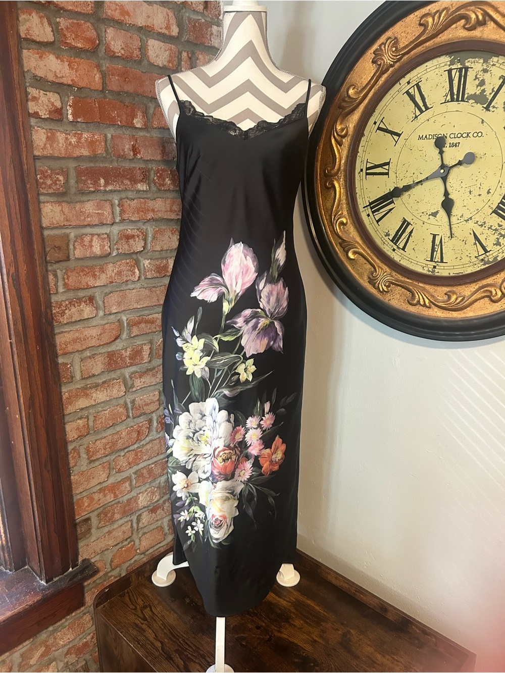 Express • Black Maxi Dress with Painted Floral Print